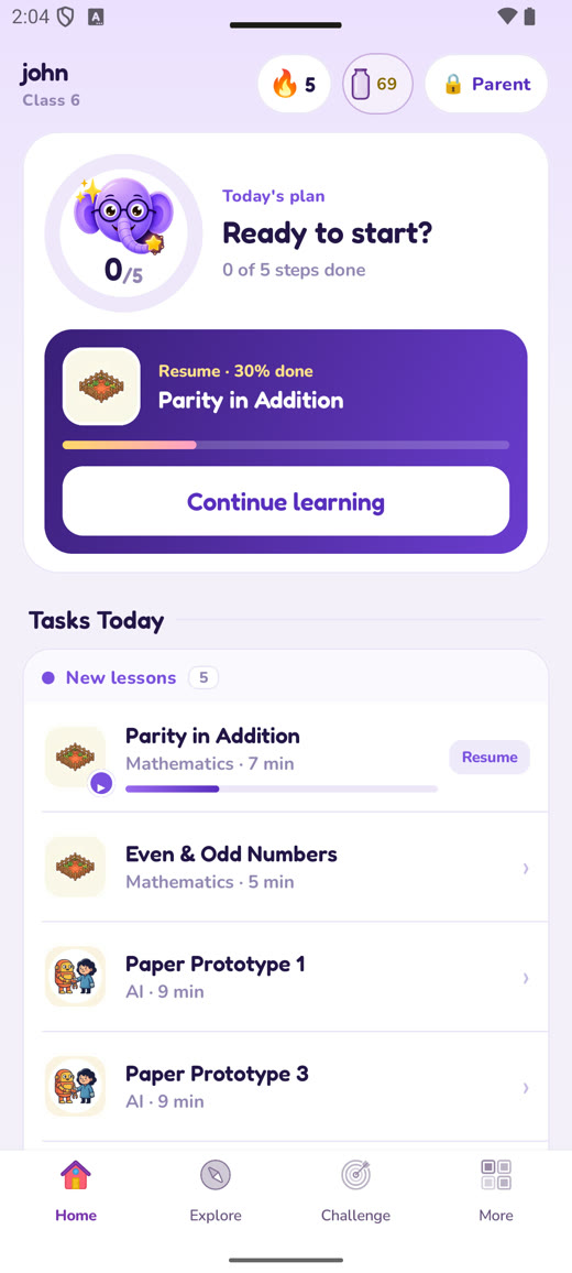 Dhee app — today's plan with streaks, XP and fresh lessons from the syllabus