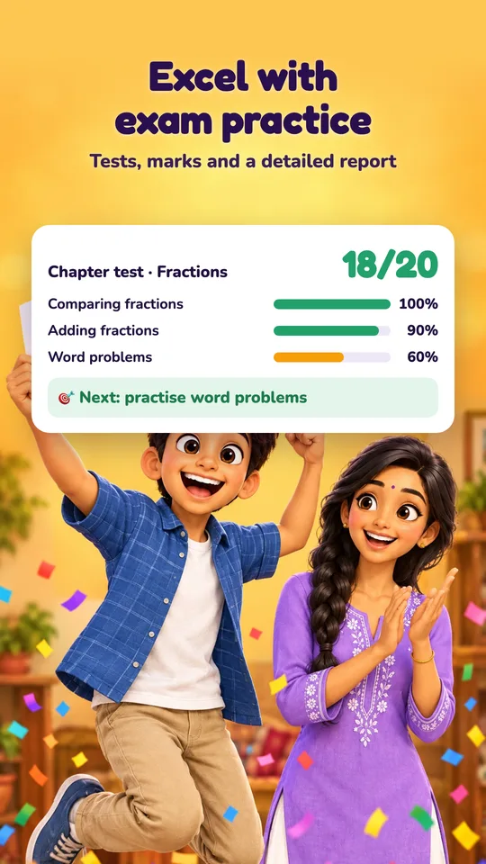 Excel with exam practice — tests, marks and a detailed report