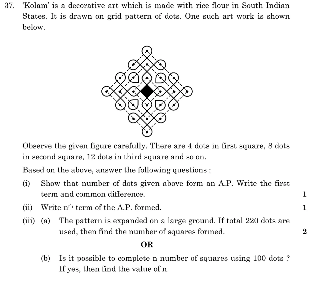 'Kolam' is a decorative art which is made with rice flour in South Indian States. It is drawn on grid pattern of dots. O Figure: A kolam drawn on a diamond-shaped grid of dots with nested squares; the 1st square uses 4 dots, the 2nd 8 dots, the 3rd 12 dots, and so on.